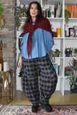 Nora Brushed Cotton Gingham Classic Barrel Pant Black